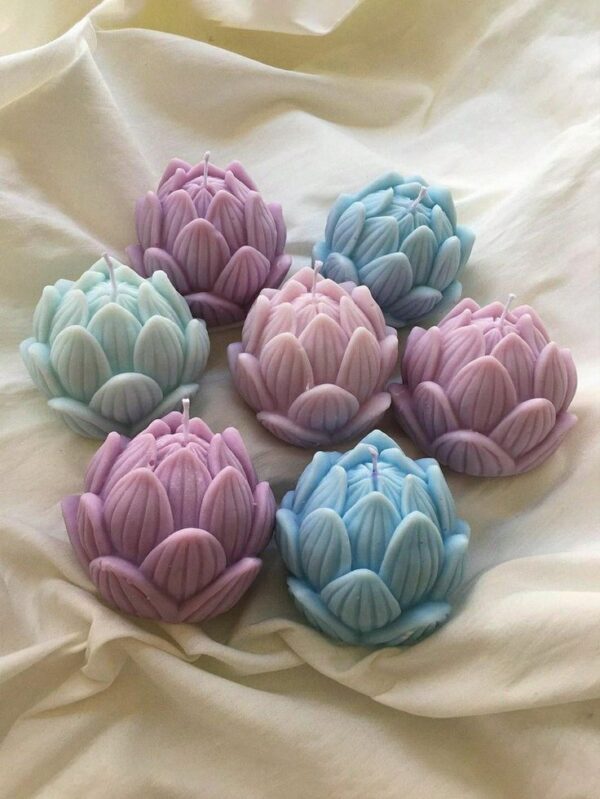 Handmade Lotus Candles with detailed petal designs, crafted from eco-friendly soy wax — perfect for home décor, festive setups, and gifting.