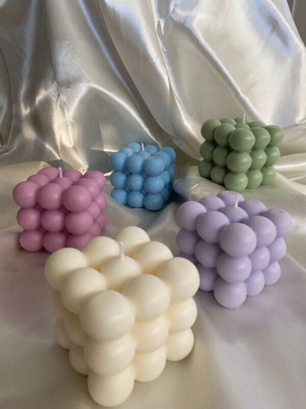 Handmade 3D Bubble Candle crafted from eco-friendly soy wax, featuring a cube of rounded bubbles — perfect for modern décor and gifting.