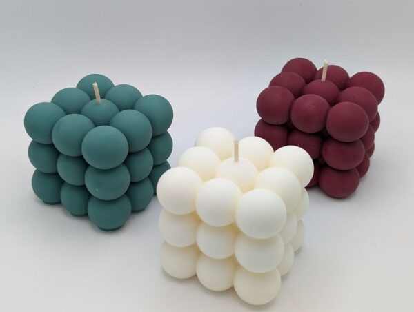 Handmade 3D Bubble Candle crafted from eco-friendly soy wax, featuring a cube of rounded bubbles — perfect for modern décor and gifting.