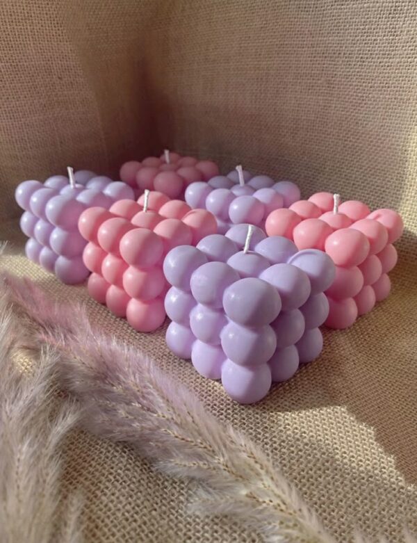 Handmade 3D Bubble Candle crafted from eco-friendly soy wax, featuring a cube of rounded bubbles — perfect for modern décor and gifting.